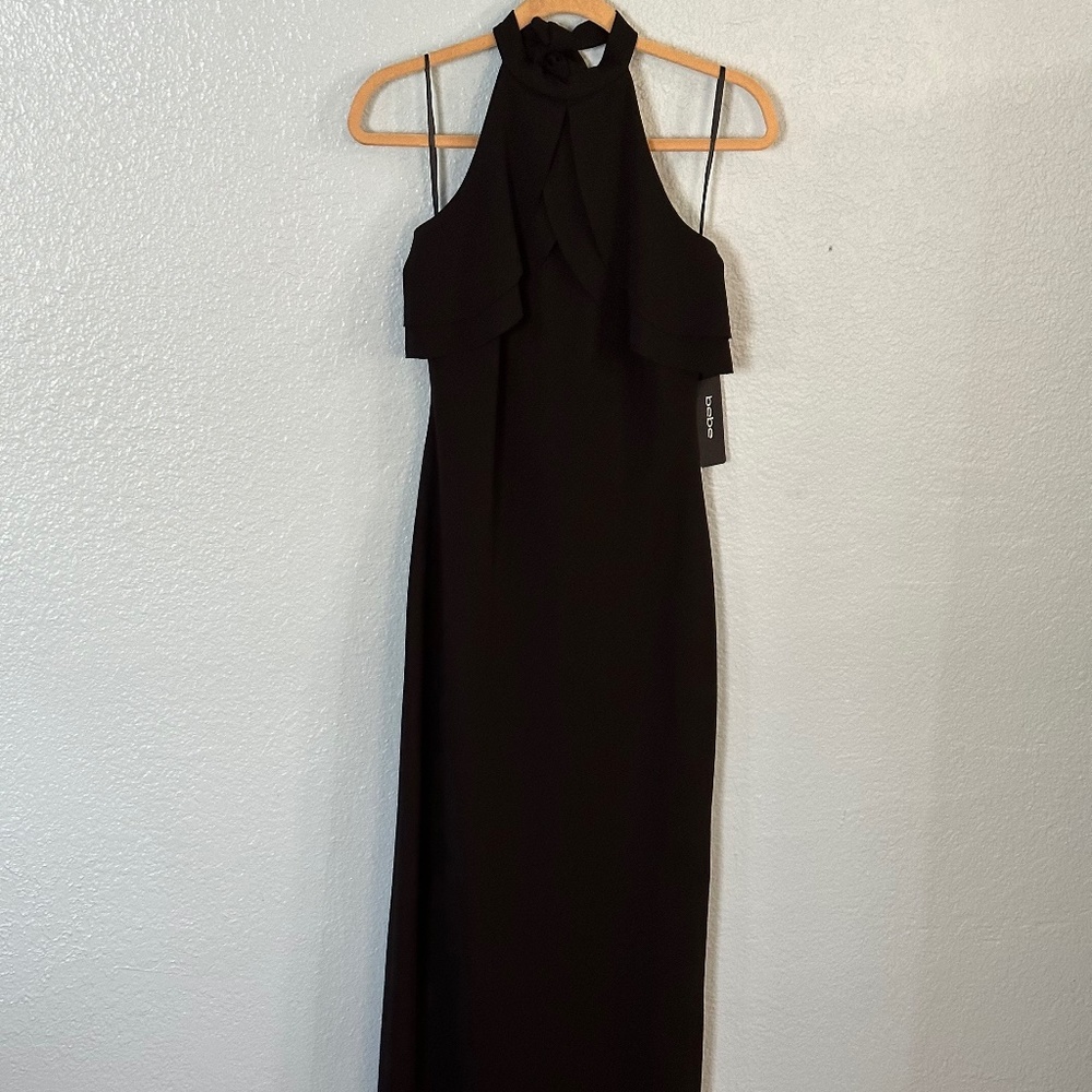 NWT Bebe BLACK Formal Halter Neck Gown Size 6